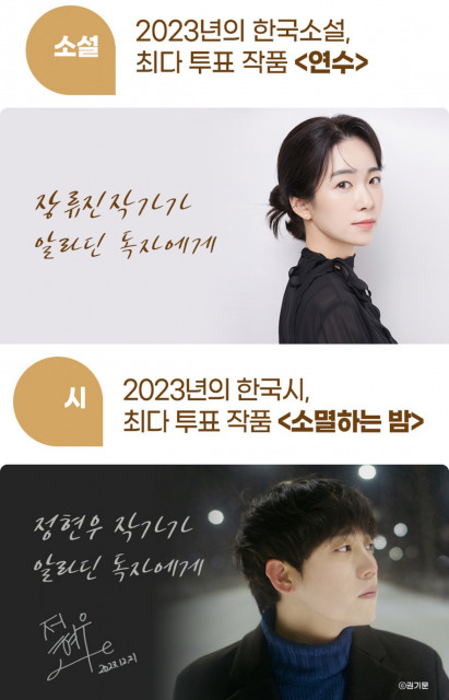 2023 한국문학의 얼굴들 수상자인 장류진, 정현우 작가.